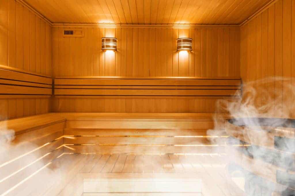 Interior of Finnish sauna, classic wooden sauna