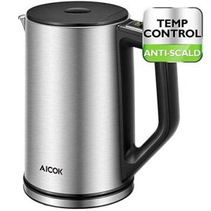 Aicok Electric Temperature Control, Double Wall Cool Touch Stainless Steel Kettle